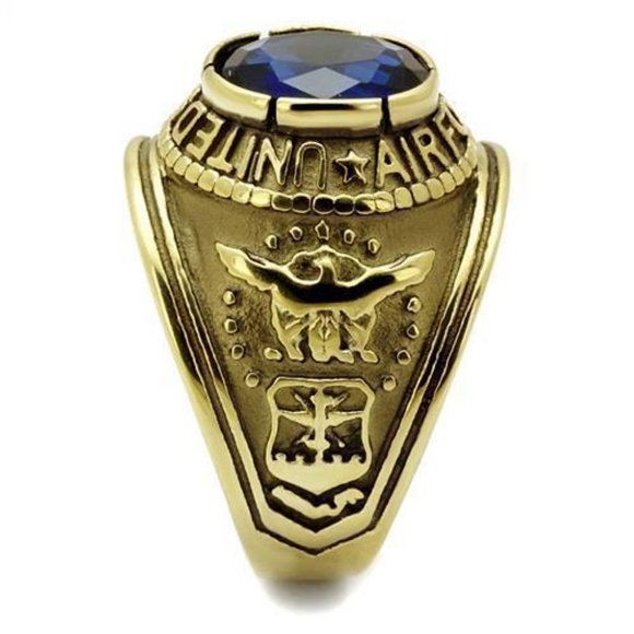 United States U.S. Air Force Ring - USAF Military Rings Gold Blue Stone - Picture 5 of 8